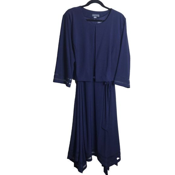 NWOT Jessica Howard Woman's Navy Dress &Jacket Lace‎ On Hem And Sleeves Size 20W - Picture 1 of 11